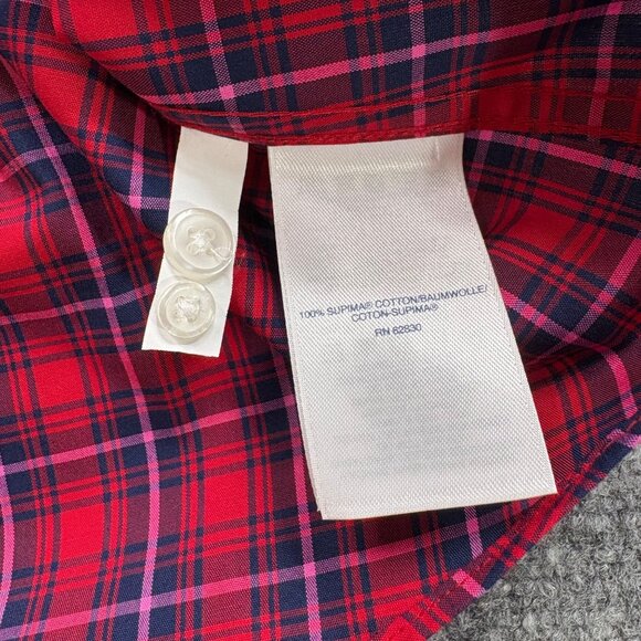 Lands End Shirt Womens 26W Red Blue Plaid No Iron Supima Cotton Button-Down - Picture 5 of 13